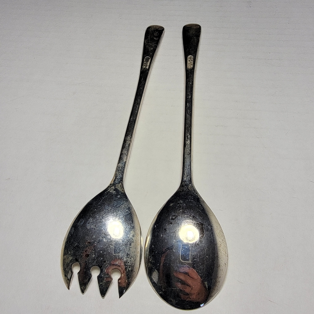 W.A. Silver Plated Spork & Spoon Serving Set Made in Italy 9” Salad,
